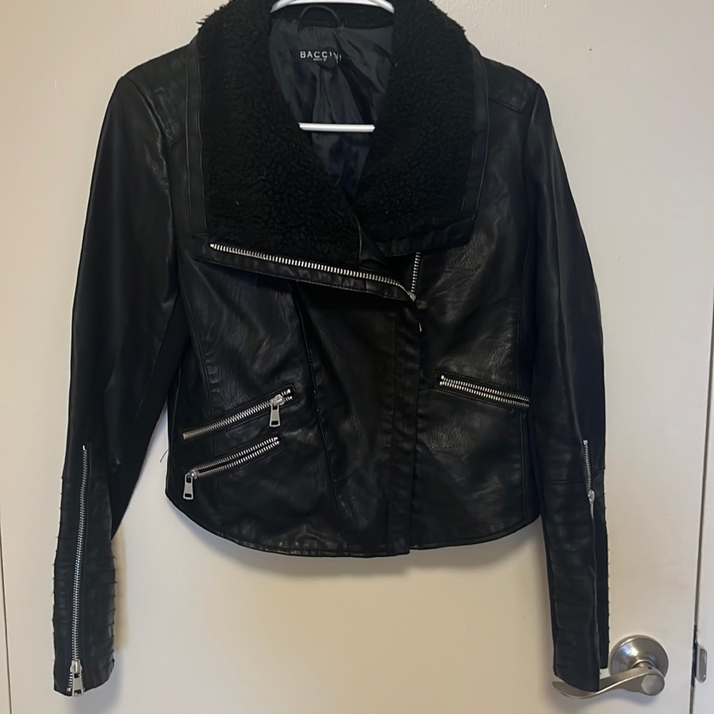 Leather zippered moto jacket